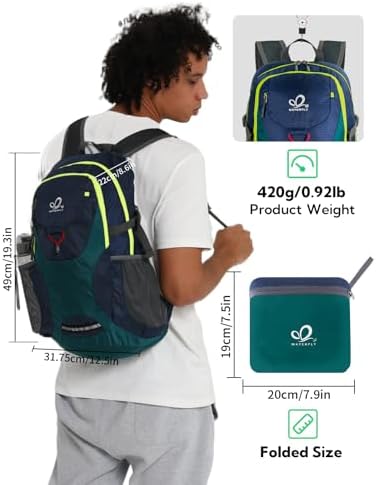 WATERFLY Lightweight Packable Hiking Backpack, 30L Day Pack Blue
