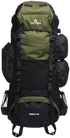 Teton 55L Scout Internal Frame Backpack for Hiking, Camping, Backpacking, Travel, Rain Cover Included, Olive