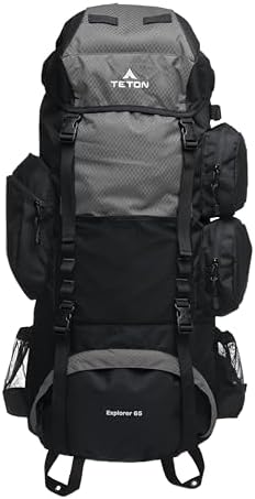 Teton 65L Explorer Internal Frame Backpack for Hiking, Camping, Backpacking, Rain Cover Included, Graphite
